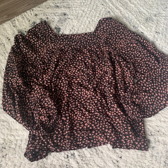 FLORAL PINK + BLACK SQUARE NECK TOP - Picture 1 of 6